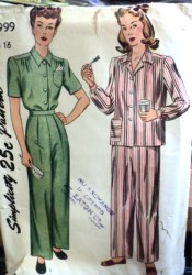 1999 1947 MS 2 PIECE SS-LS TAILORED PAJAMAS PATTERN 16 34''B